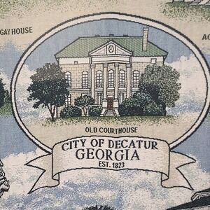 Georgia Woven Throw Blanket OS Blue City of Decatur GA Landmark Fringe Americana